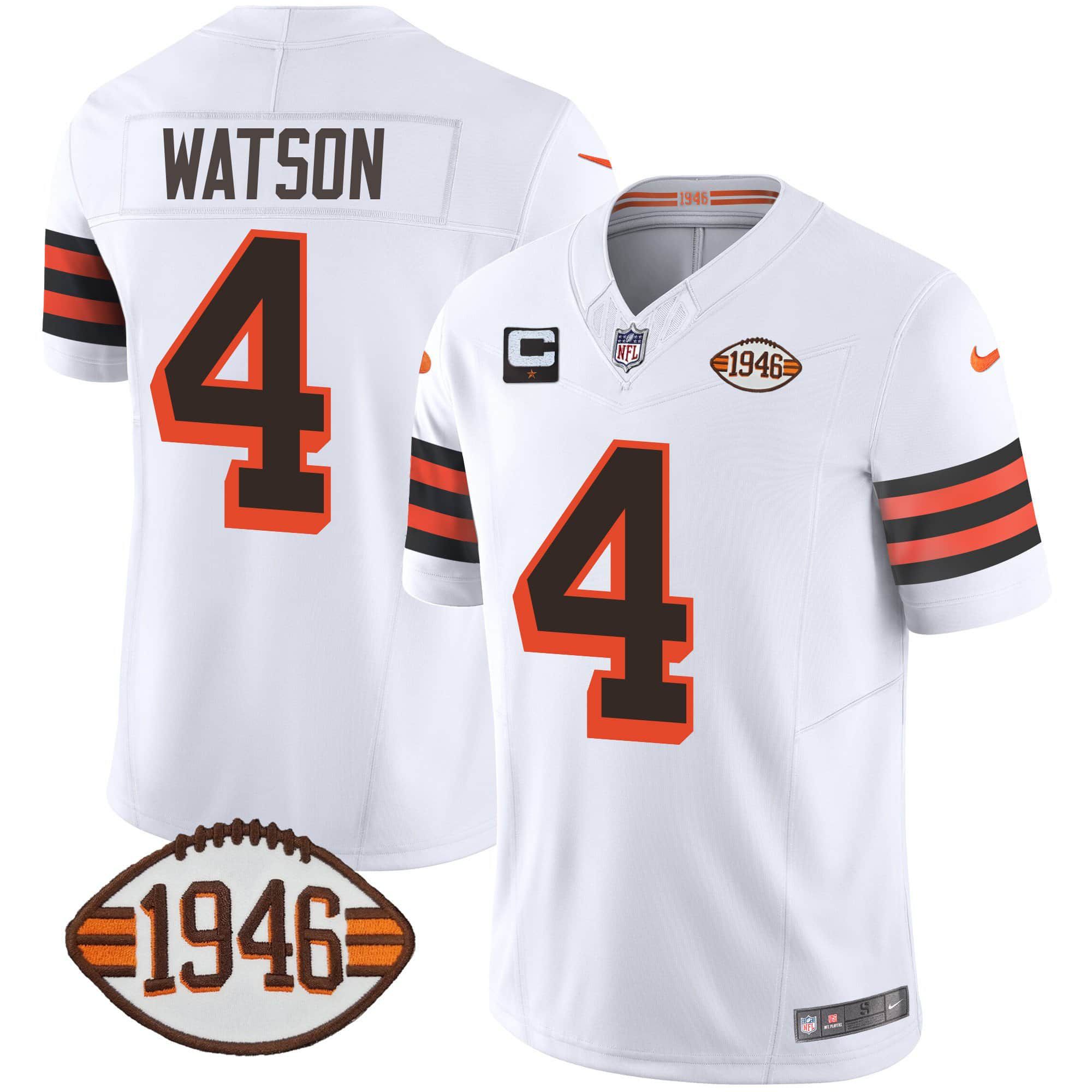 Men Cleveland Browns #4 Watson White 1946 75th Anniversary Patch 2024 Nike NFL Jersey